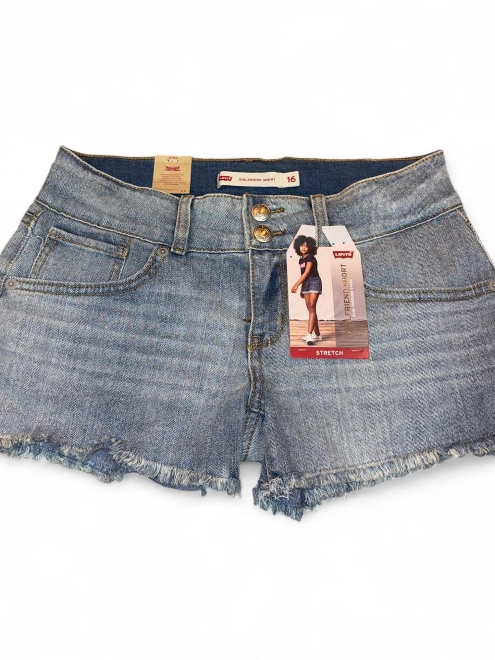 Levi's Light Wash Frayed Hem Denim Shorts